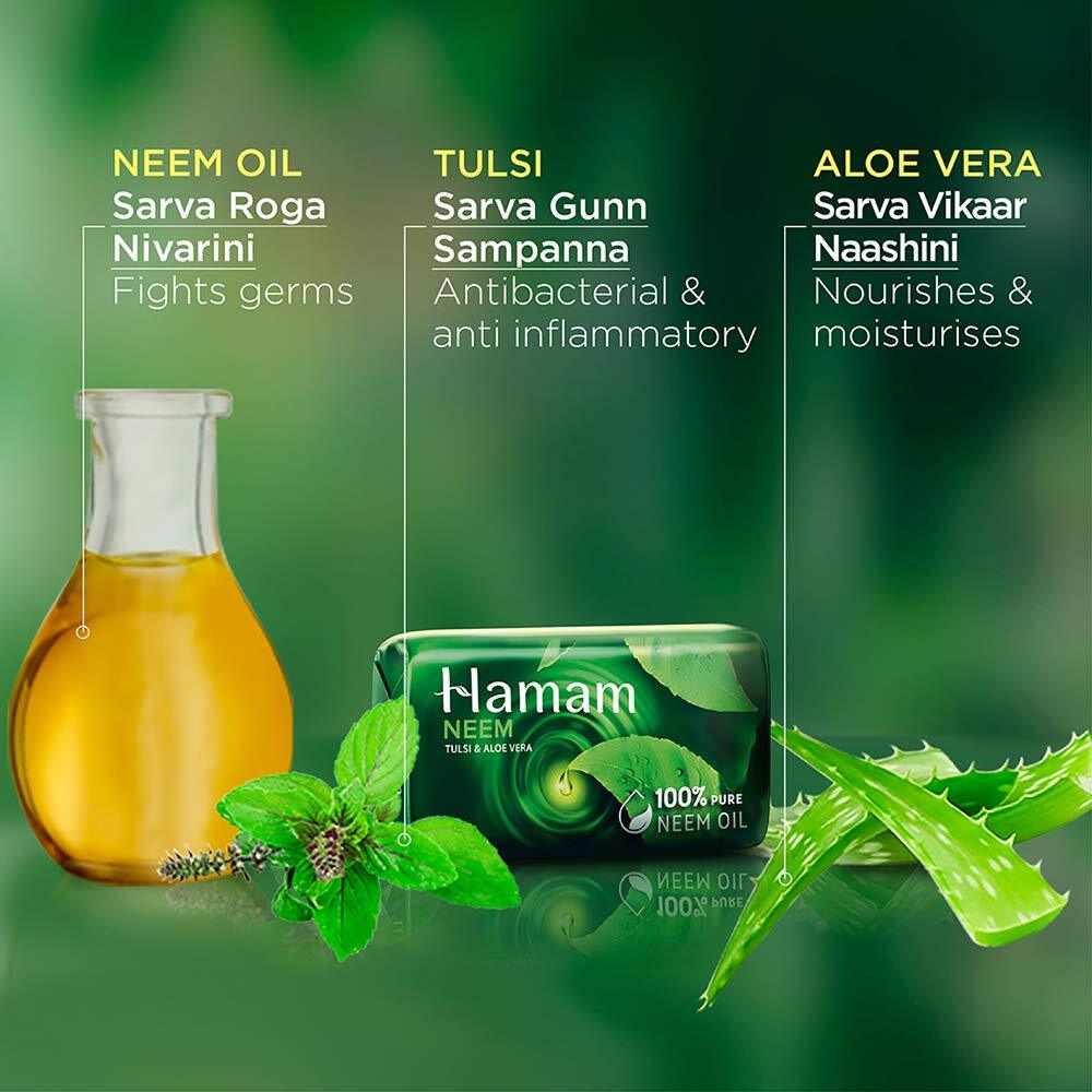 Hamam Neem, Tulsi & Aloe Vera Ayurvedic Soap Bar – Pack of 3 -Free Ship
