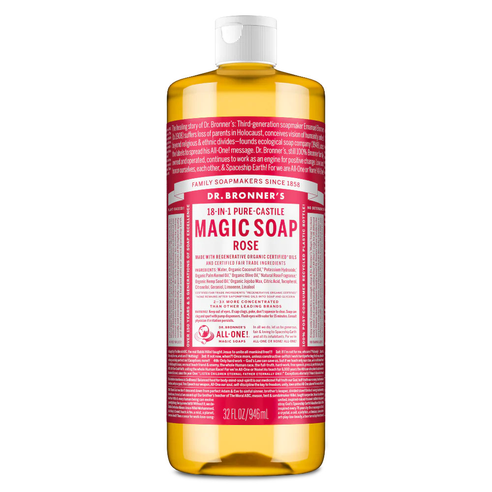 Dr. Bronner’s Pure-Castile Magic Soap Rose 32 oz Body Face Hand Cleaner