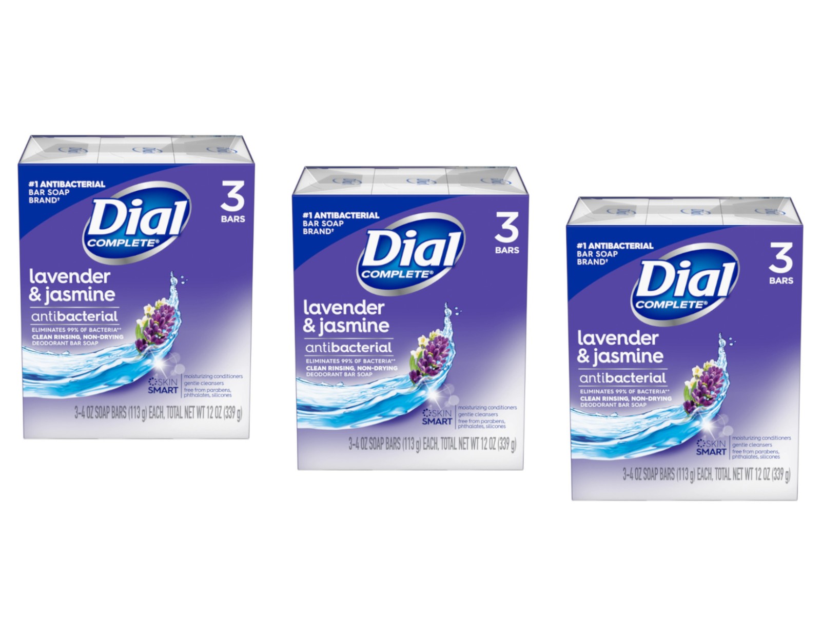 Dial Lavender & Jasmine Antibacterial 4oz. Bar Soap, 3 Count – Pack of 3
