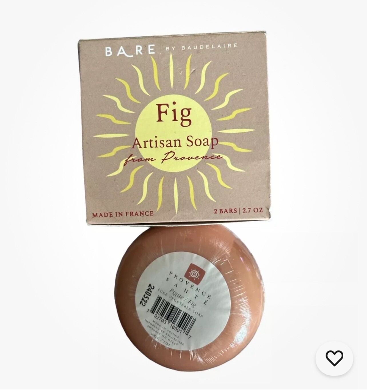 BARE Fig Artisan Soap By Baudelaire 2.7oz French body soap