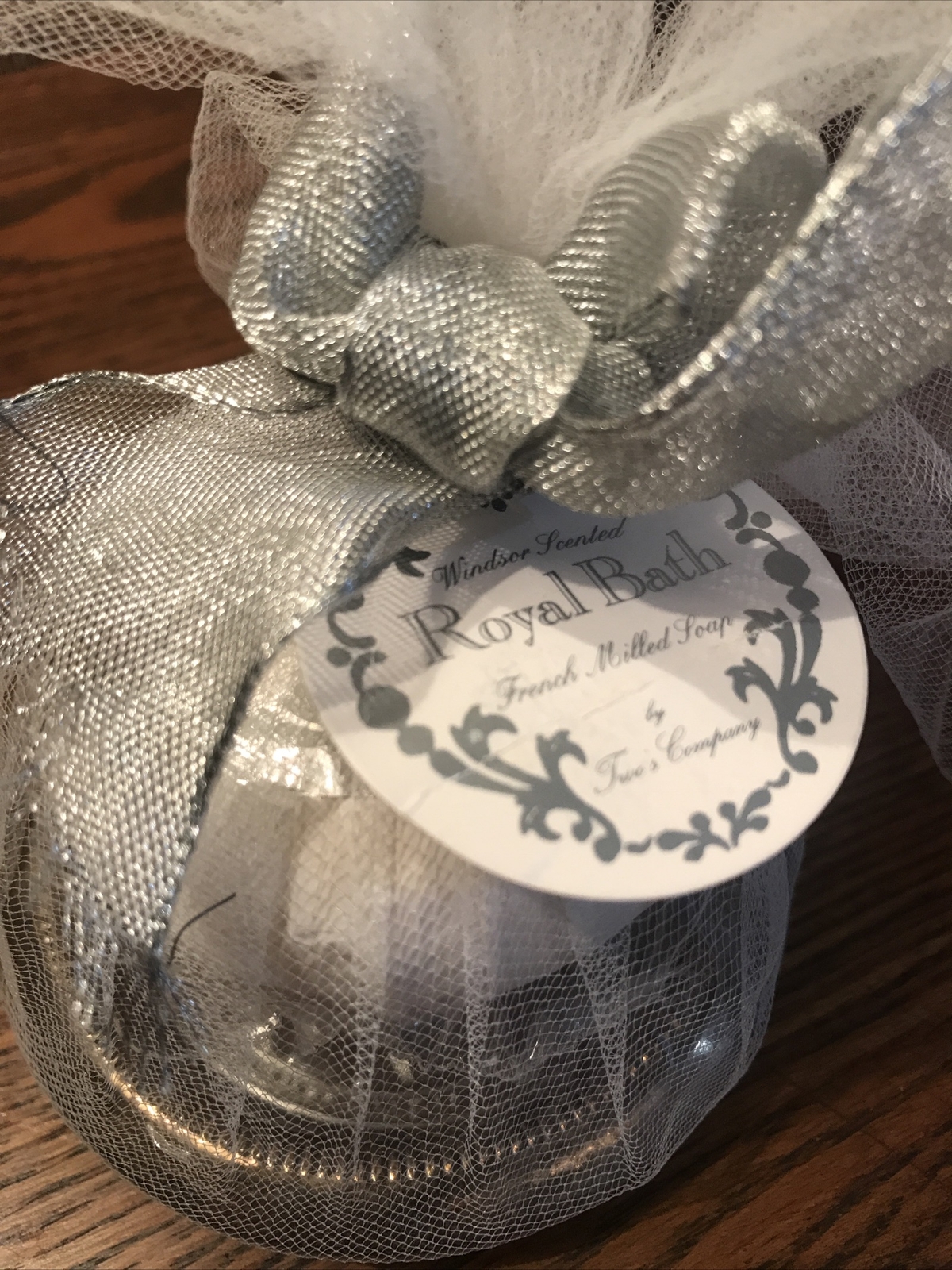 Two’s Company ROYAL BATH French Milled Soaps, Lot of 2 with Silver Rim Tray