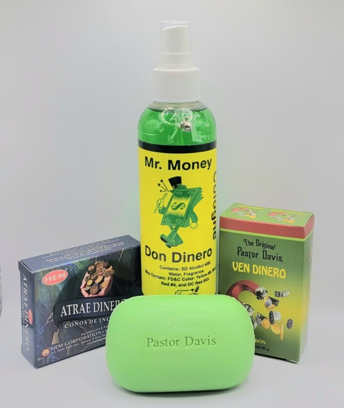 LLAMA DINERO KIT COLONIA JABON INCIENSO AMULETO ORACION E INSTRUCCIONES INCLUIDA