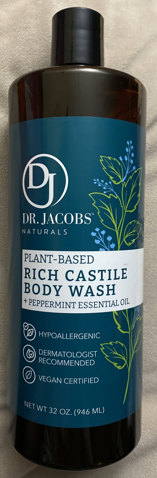 Dr Jacobs Plant-Based Rich Castile Body Wash Peppermint Essential Oil 32 oz