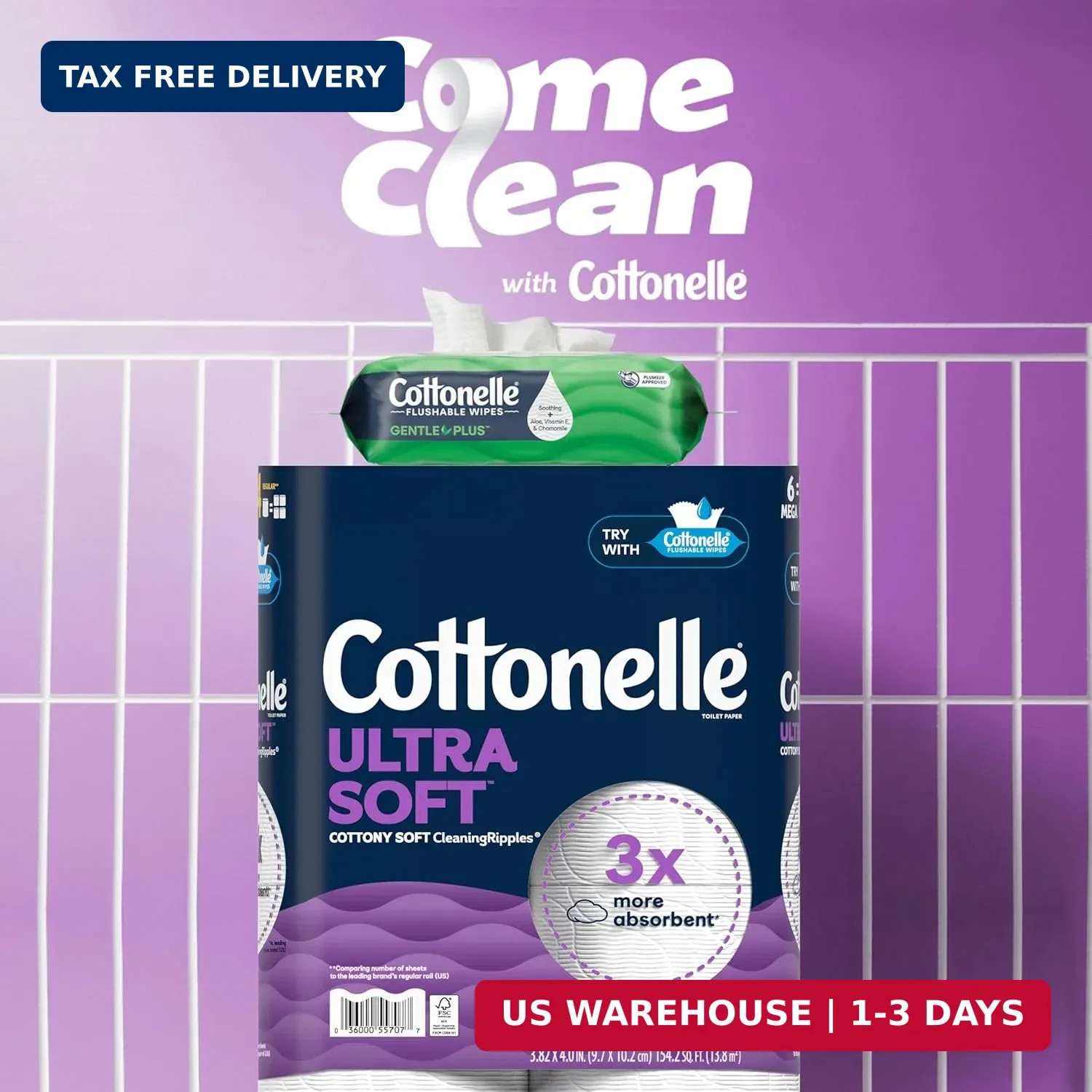 Cottonelle GentlePlus Flushable Wet Wipes with Aloe & Vitamin E, 2 Refill Packs,
