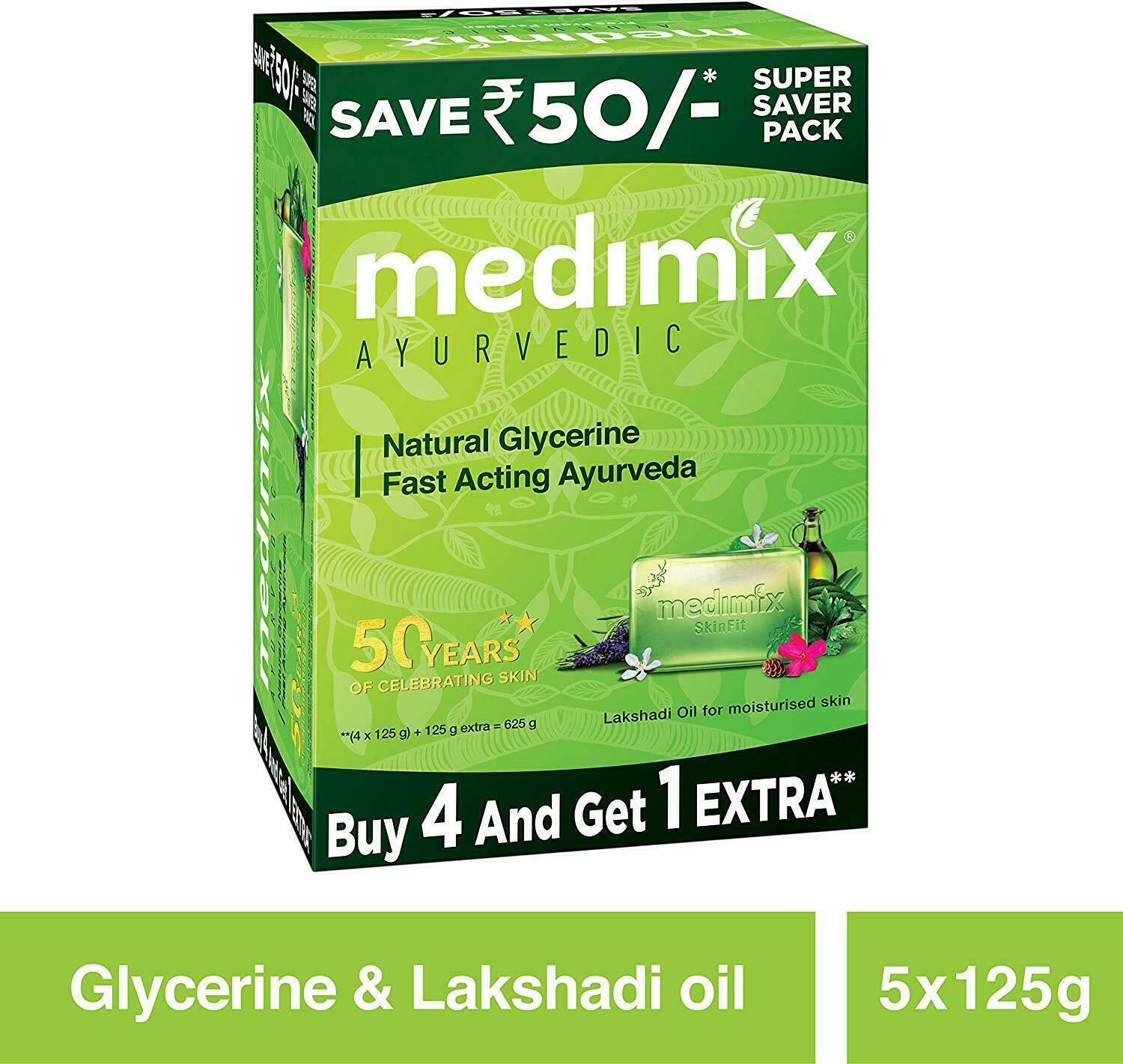 Medimix Ayurvedic Natural Glycerine, Lakshadi Oil Bathing Bar, 125 g Soap + Free
