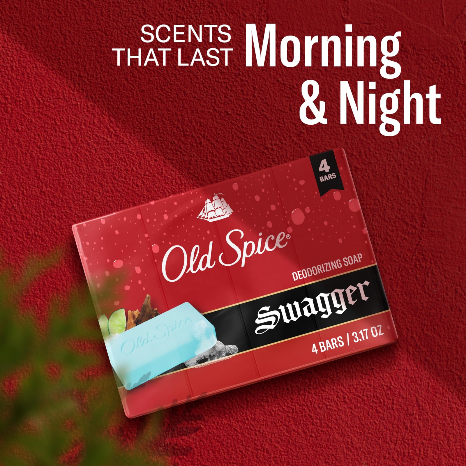 Old Spice Bar Soap for Men, Swagger with Lime + 3.17 Ounce (Pack of 4), Red
