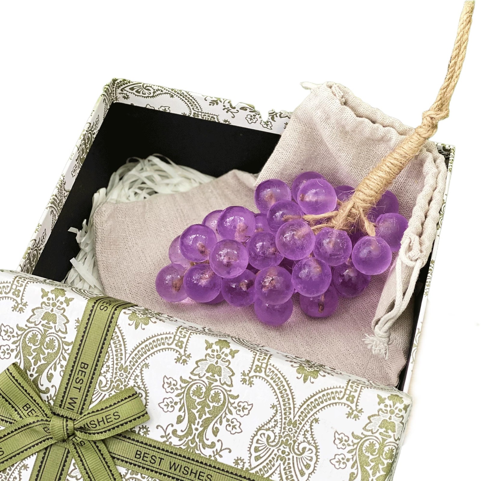 Grape Soap on a Rope with Gift Box, Hanging Fruit Soap (Purple)