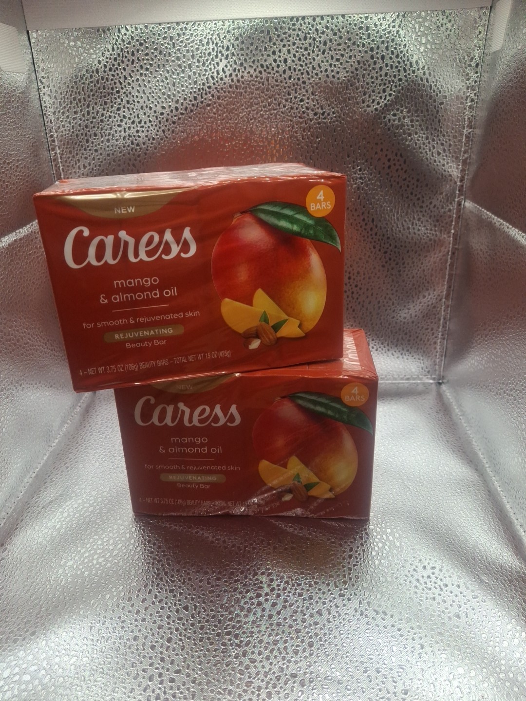 Caress Rejuvenating Beauty Bar Soap Mango & Almond Oil – 2 Pack, 8 Bars Total