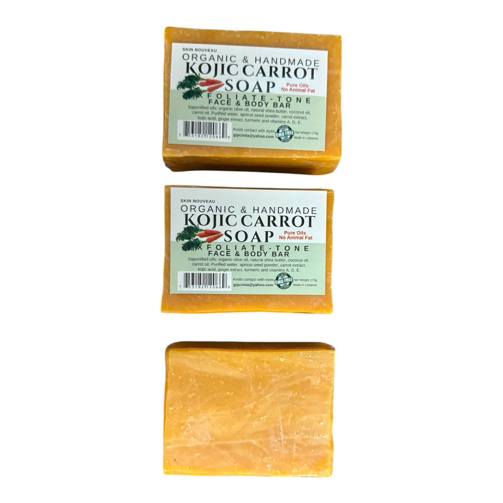 Organic & Handmade Carrot Soap Exfoliating Cleanse Face & Body ( 3 Soap )175g