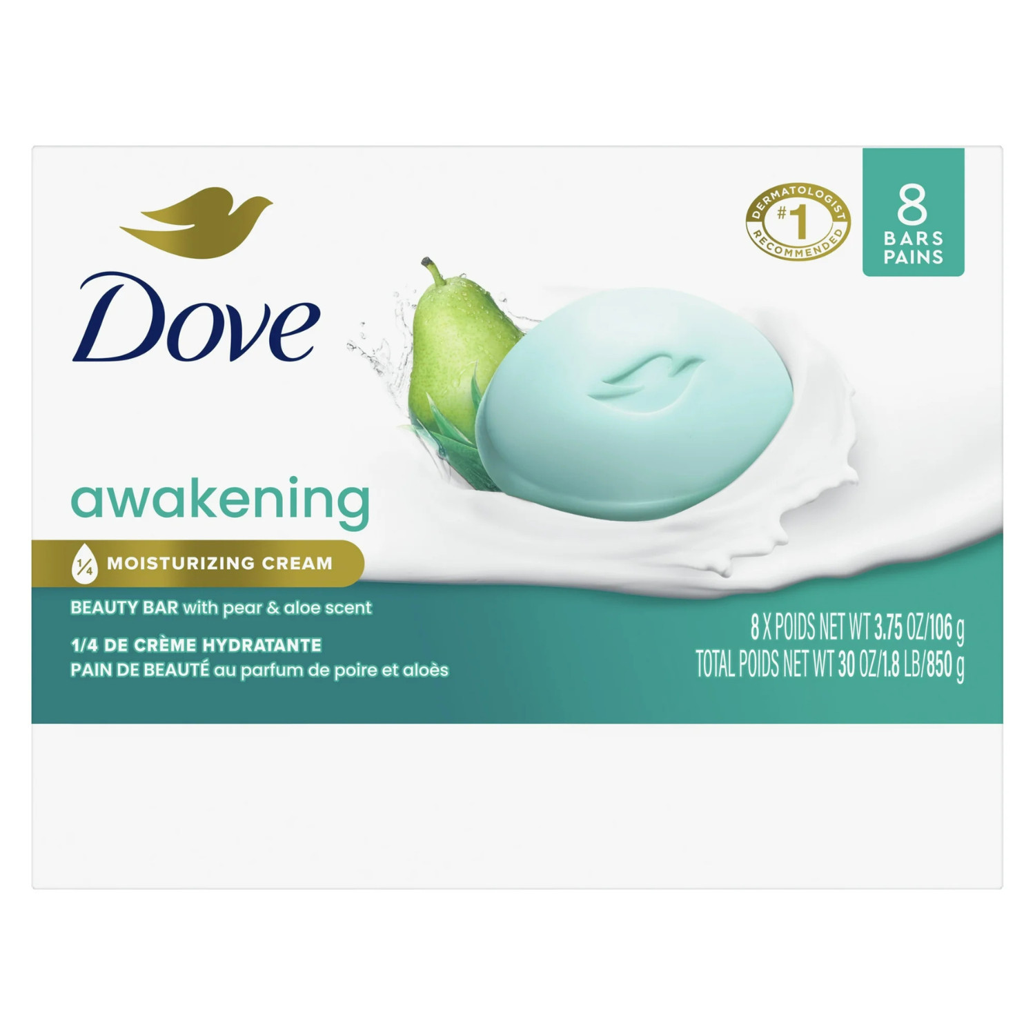 Dove Awakening Gentle Beauty Bar Soap All Skin Type, Pear and Aloe, 3.75 oz NEW