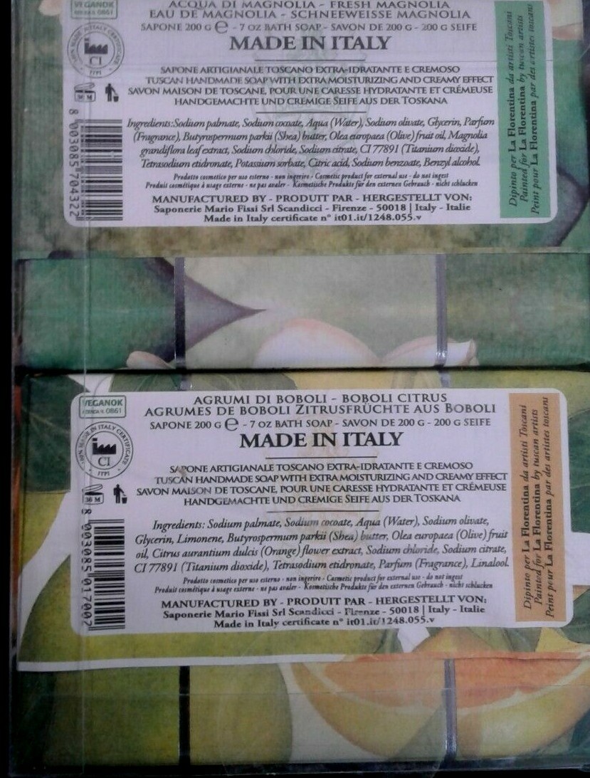 La Florentina Set of Two Tuscan Soaps Fresh Acqua DI Magnolia and Boboli Citrus