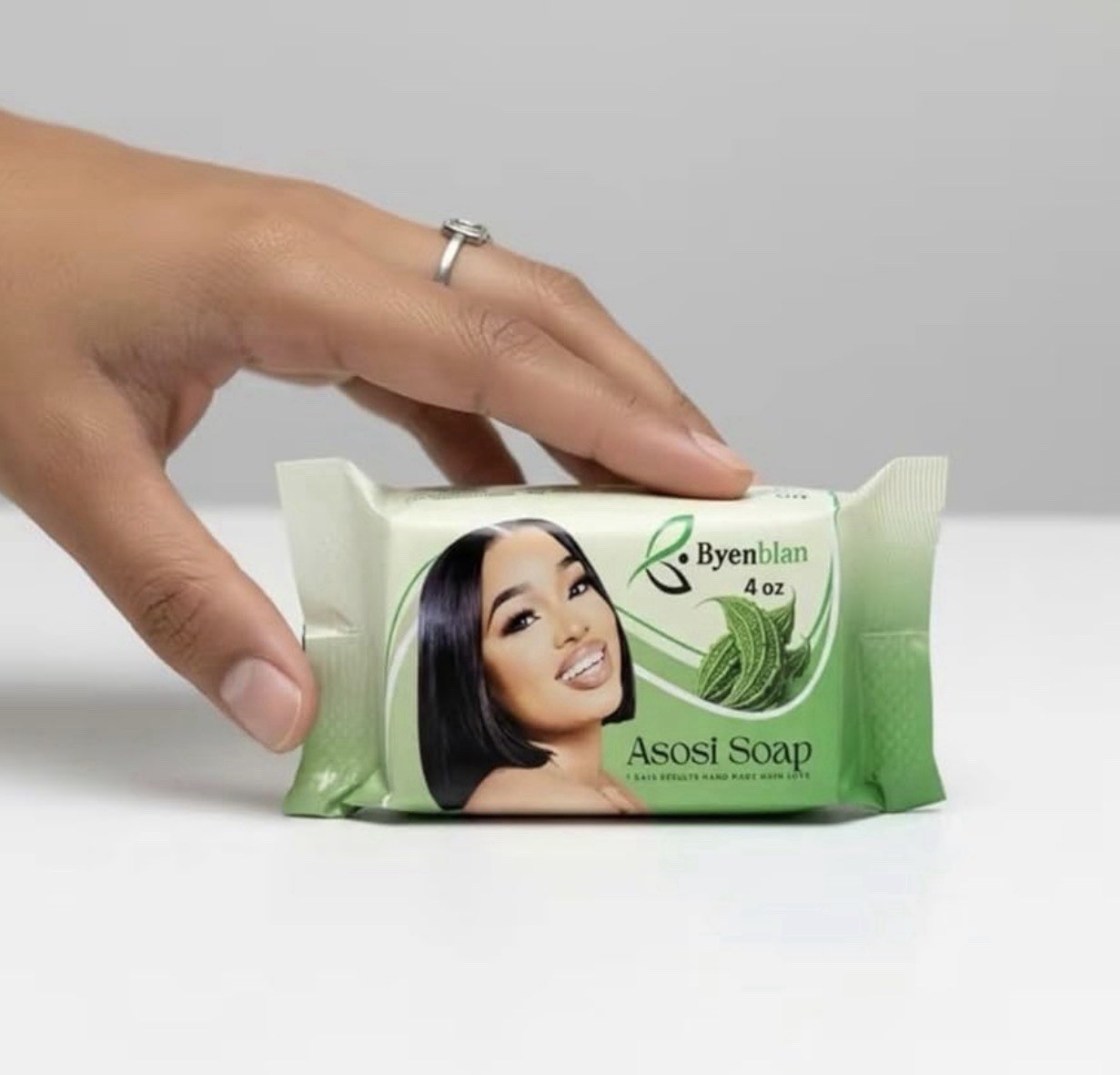 Byenblan Hand Made Asosi Soap Green Body Bar 4 oz Rectangular Solid