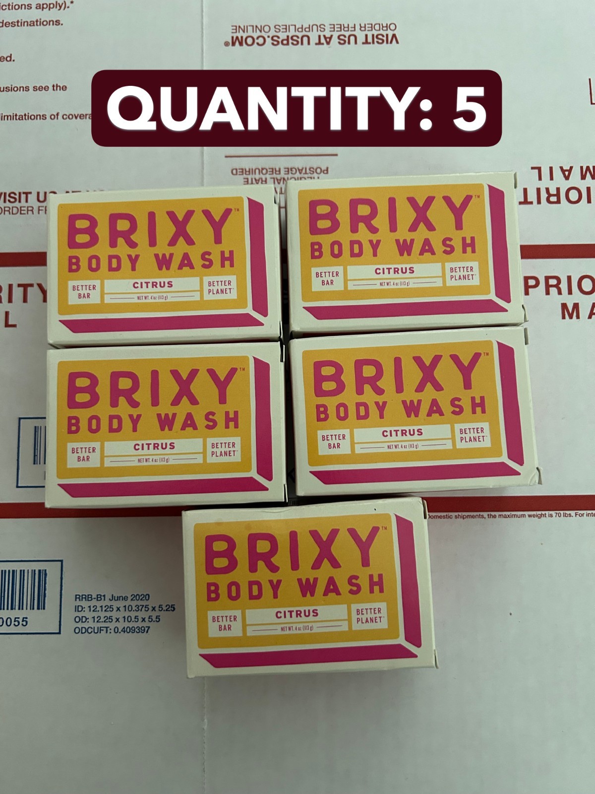 5-PACK LOT Brixy Citrus Body Wash Bar 4oz Eco Friendly Soap COCONUT Oil Shea