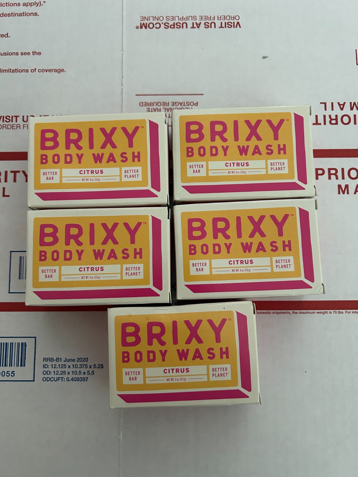 5-PACK LOT Brixy Citrus Body Wash Bar 4oz Eco Friendly Soap COCONUT Oil Shea
