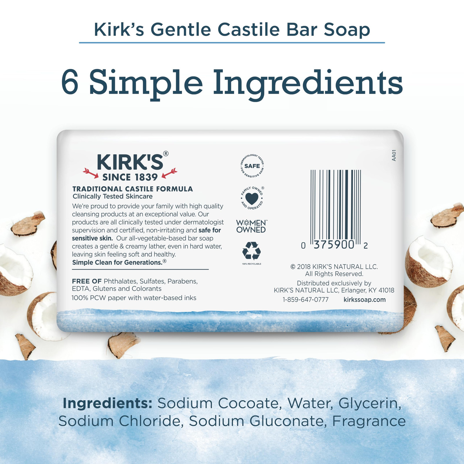 Kirk’s Gentle Castile Soap 4 Ounce Pack of 24 Vegan Coconut Oil Cleanser
