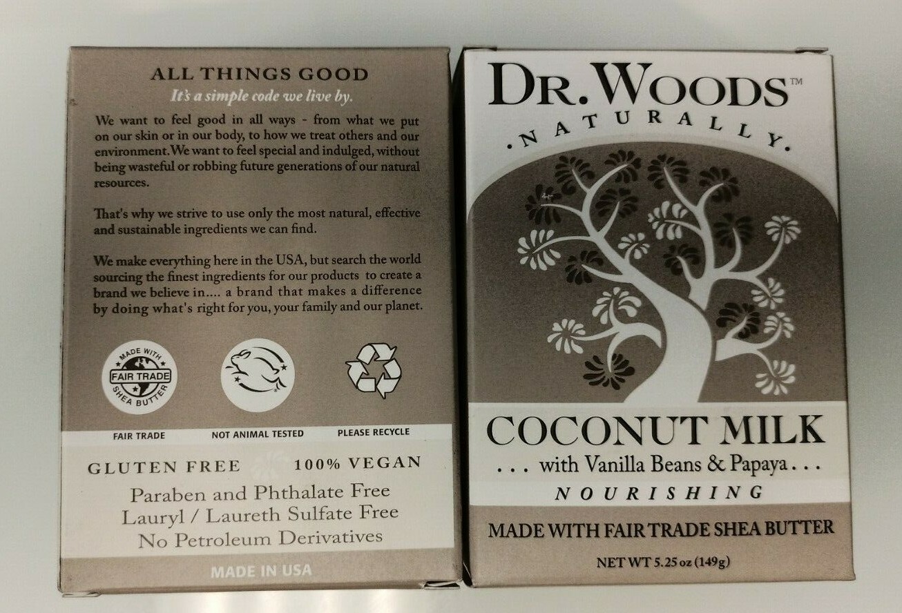 2x Dr. Woods Natural Bar Soap with Fair Trade Organic Shea Butter Coconut 5.25oz