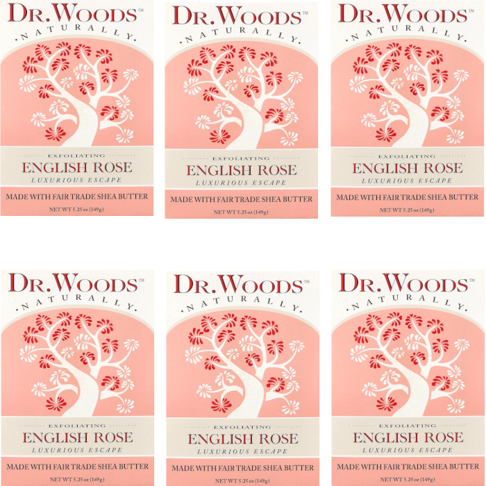 Dr. Woods Bar Soap English Rose – Exfoliating 5.25 oz Each (Pack of 6)