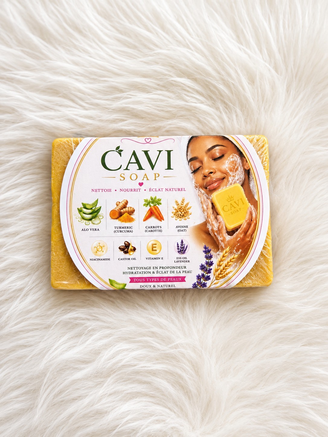 CAVI Natural Body Bar Soap Lavender, Turmeric Aloe Vera Carrot Oat, Rectangular