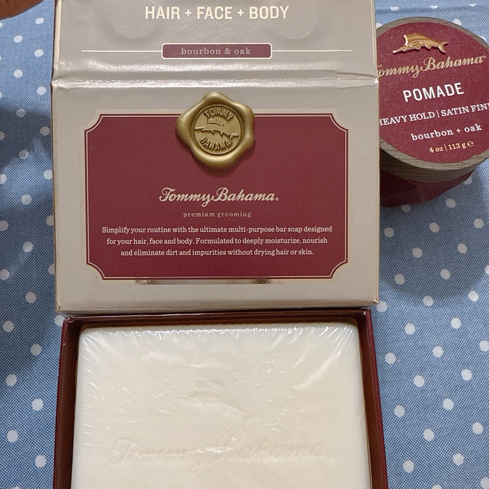 Tommy Bahama Set 2 Pcs For Men Bar Soap & Pomade Heavy Hold -Bourbon & Oak