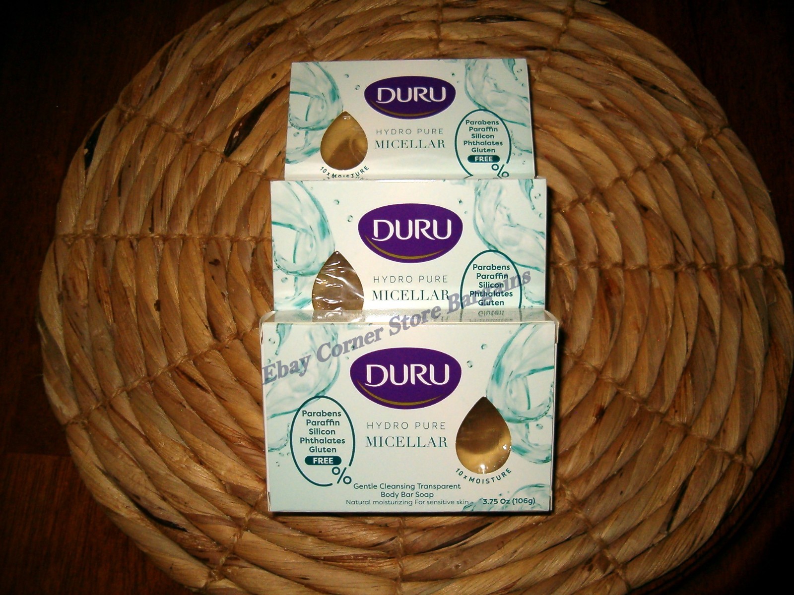 DURU MICELLAR Hydropure Gentle Cleansing Body Bar Soap 3.75oz ea. – lot of 3