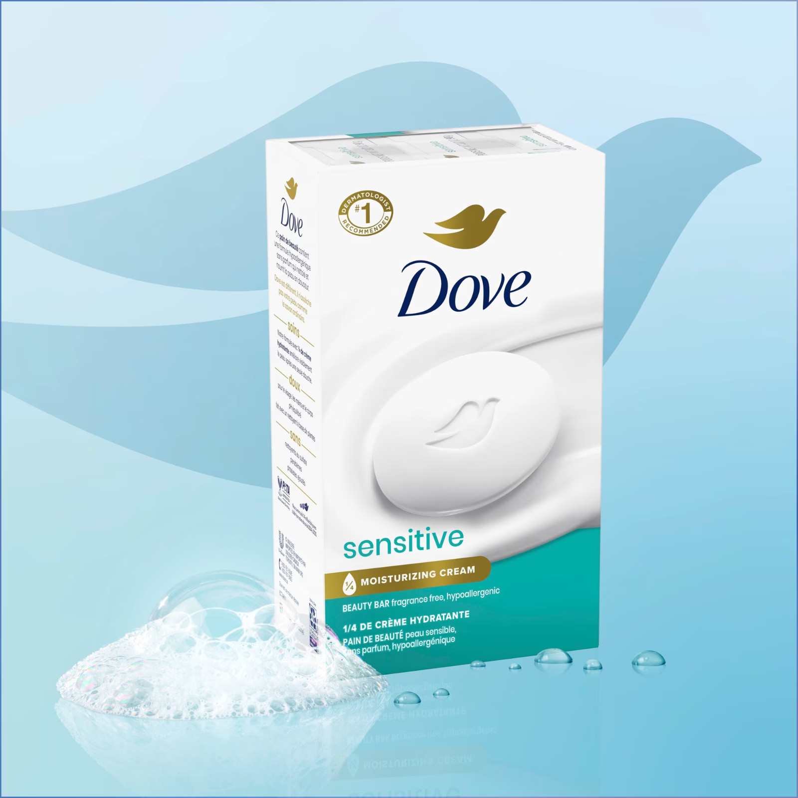 Dove Beauty Bar Soap for Sensitive Skin Fragrance Free & Hypoallergenic, 2.6 oz