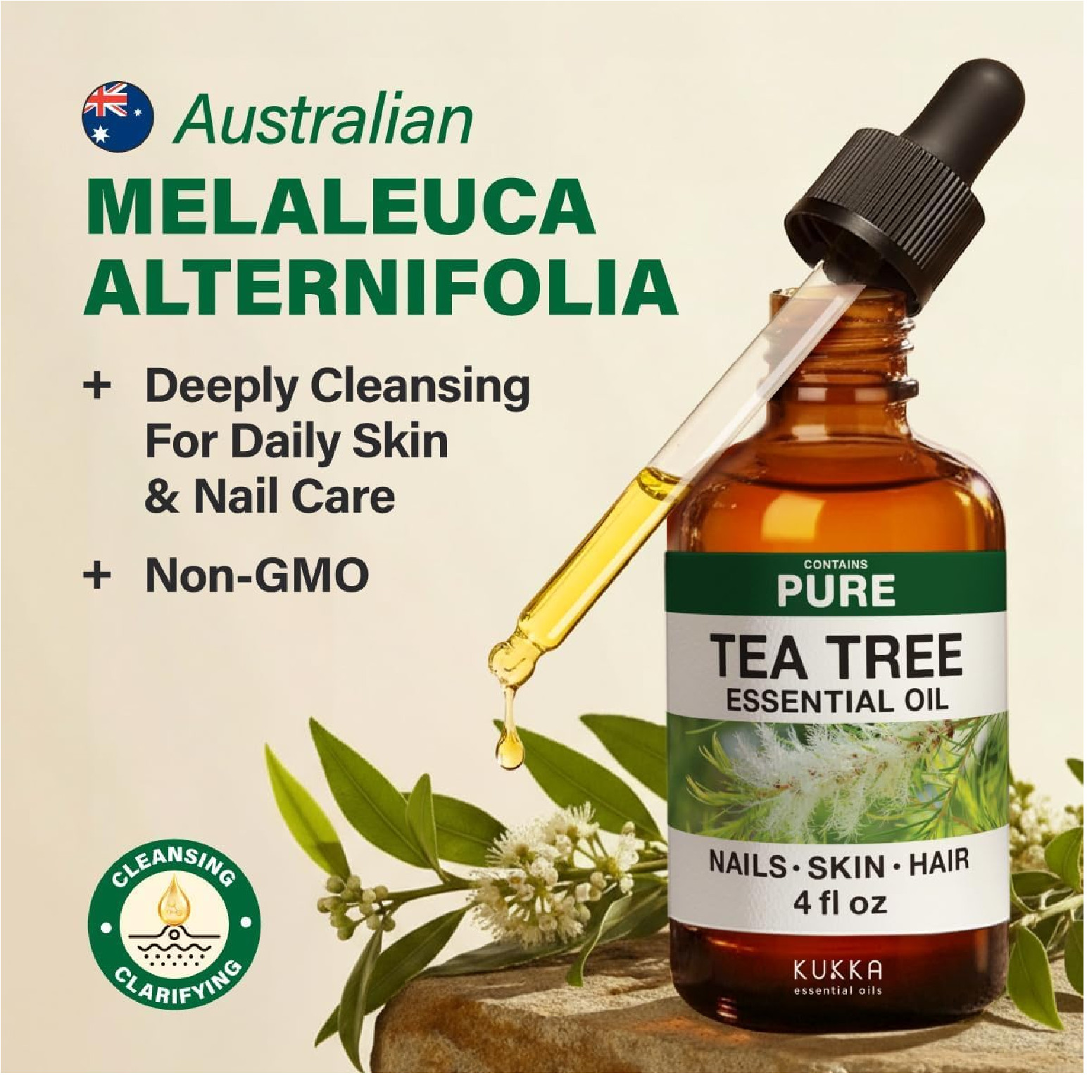 KUKKA Tea Tree Essential Oils – 4 Fl Oz – for Hair, Skin, Diffuser, Aromatherapy
