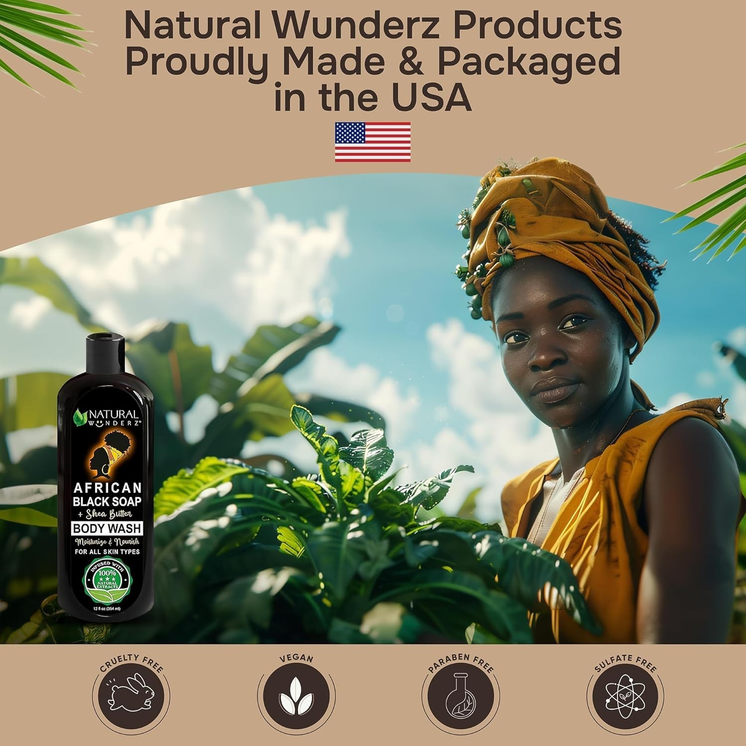 Natural Wunderz African Black Soap Body Wash, 12 oz – 12 Fl Oz (Pack of 1)
