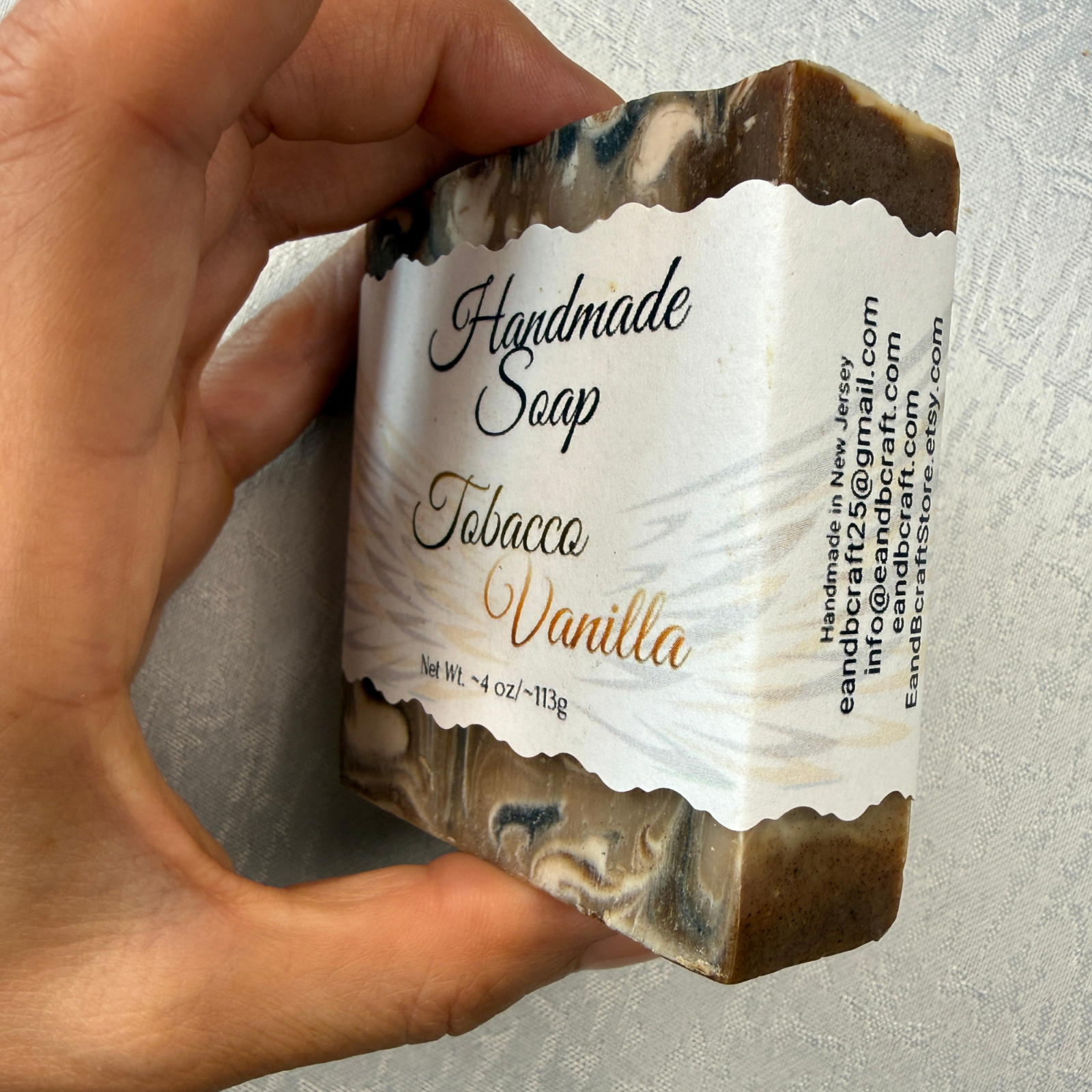Handmade Natural Tobacco Vanilla Bar Soap, Beauty Bar, Gift For Her or Him