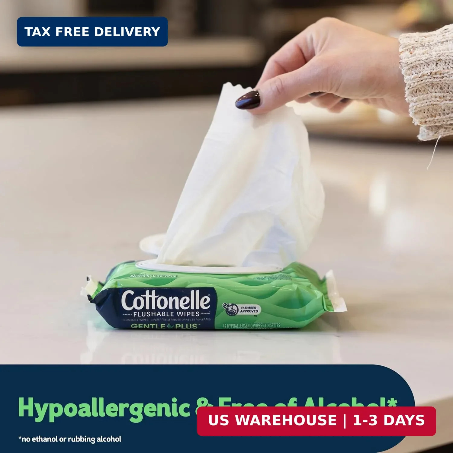 Cottonelle GentlePlus Flushable Wet Wipes with Aloe & Vitamin E, 2 Refill Packs,