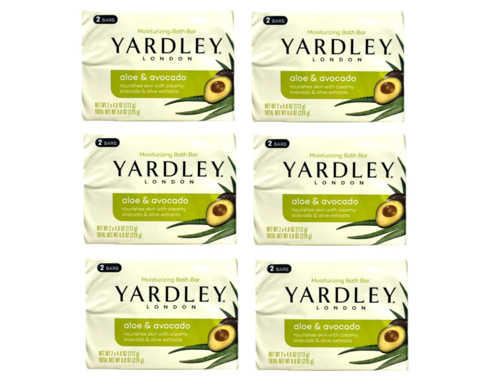 Yardley London Moisturizing Soap Aloe & Avocado 2 x 4oz Bars – Pack of 6
