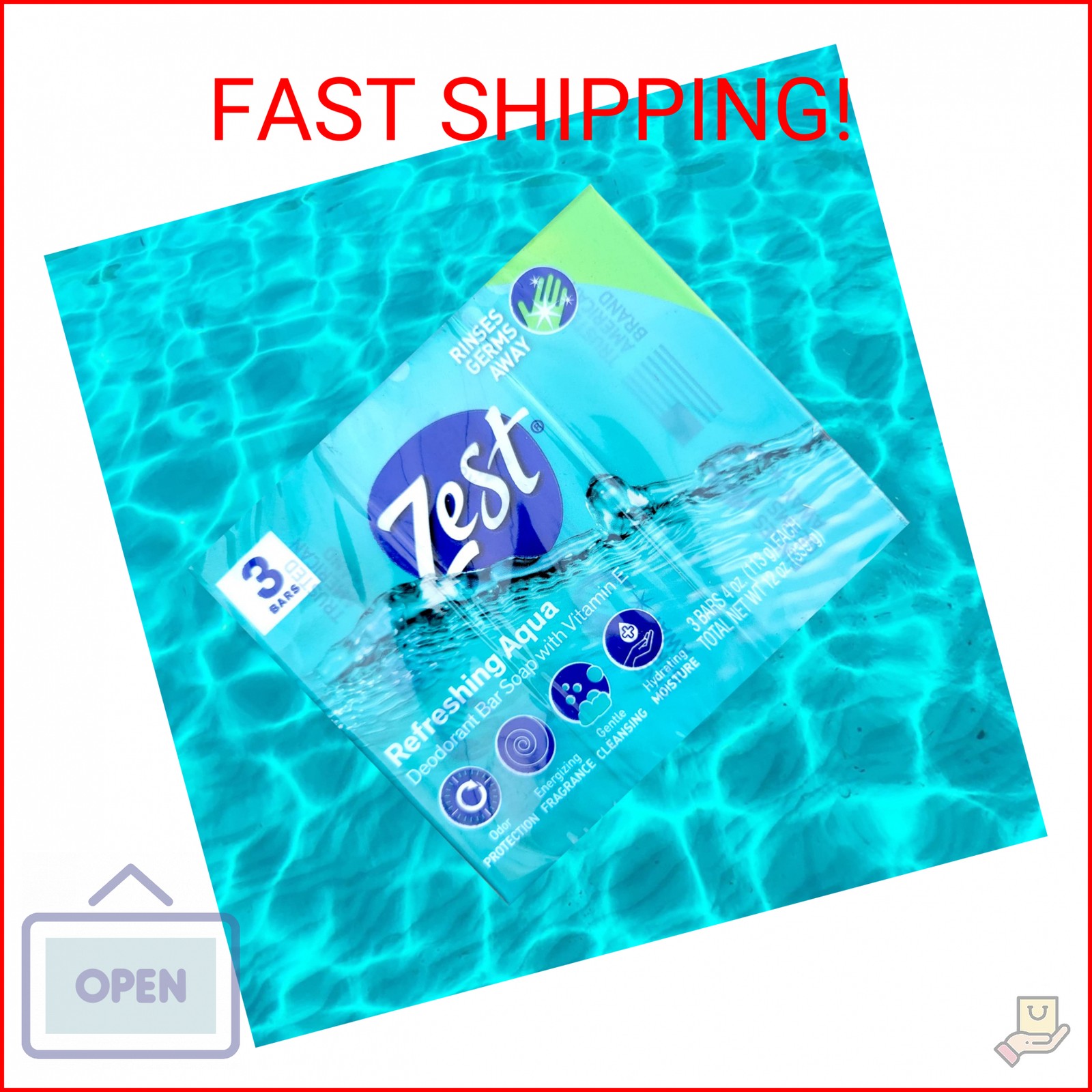Zest Refreshing Aqua Bars Deodorant Bar Soap with Vitamin E, 3 Bars 4 OZ (113g)