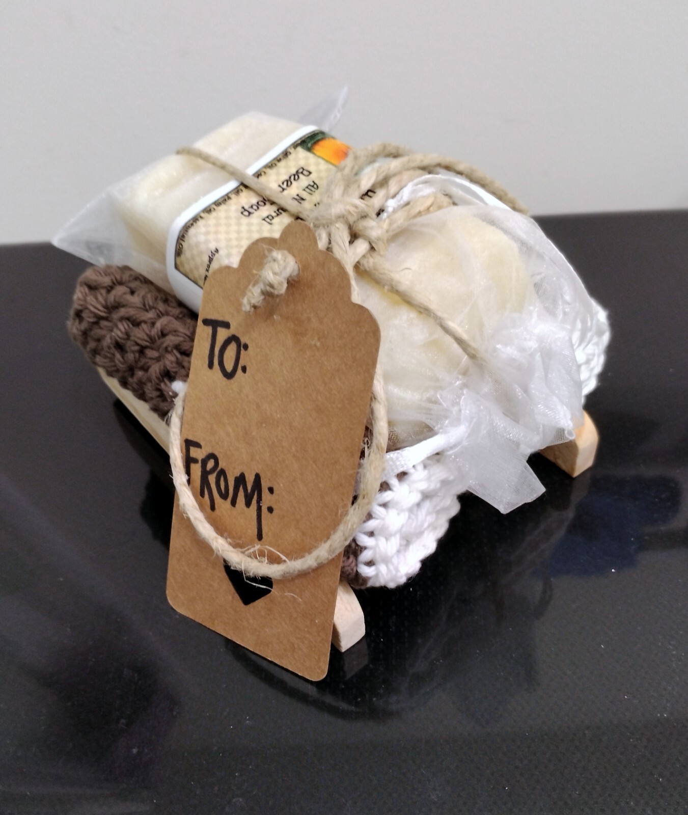Beer Soap with Hand Made Wash Cloth & Wooden Soap Tray