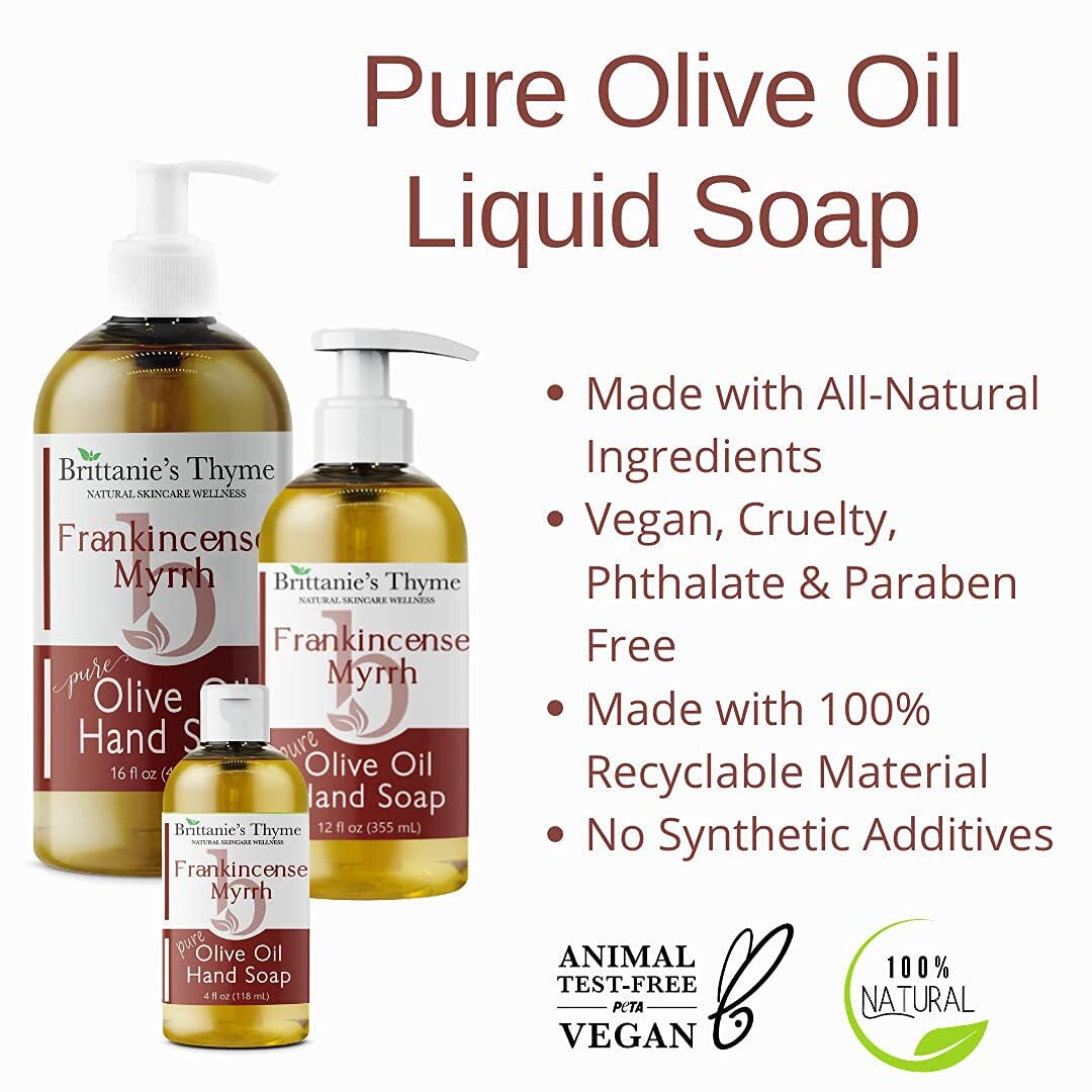 Organic Natural Hand Soap, 16 oz (Frankincense & Myrrh) Moisturizing Castile …
