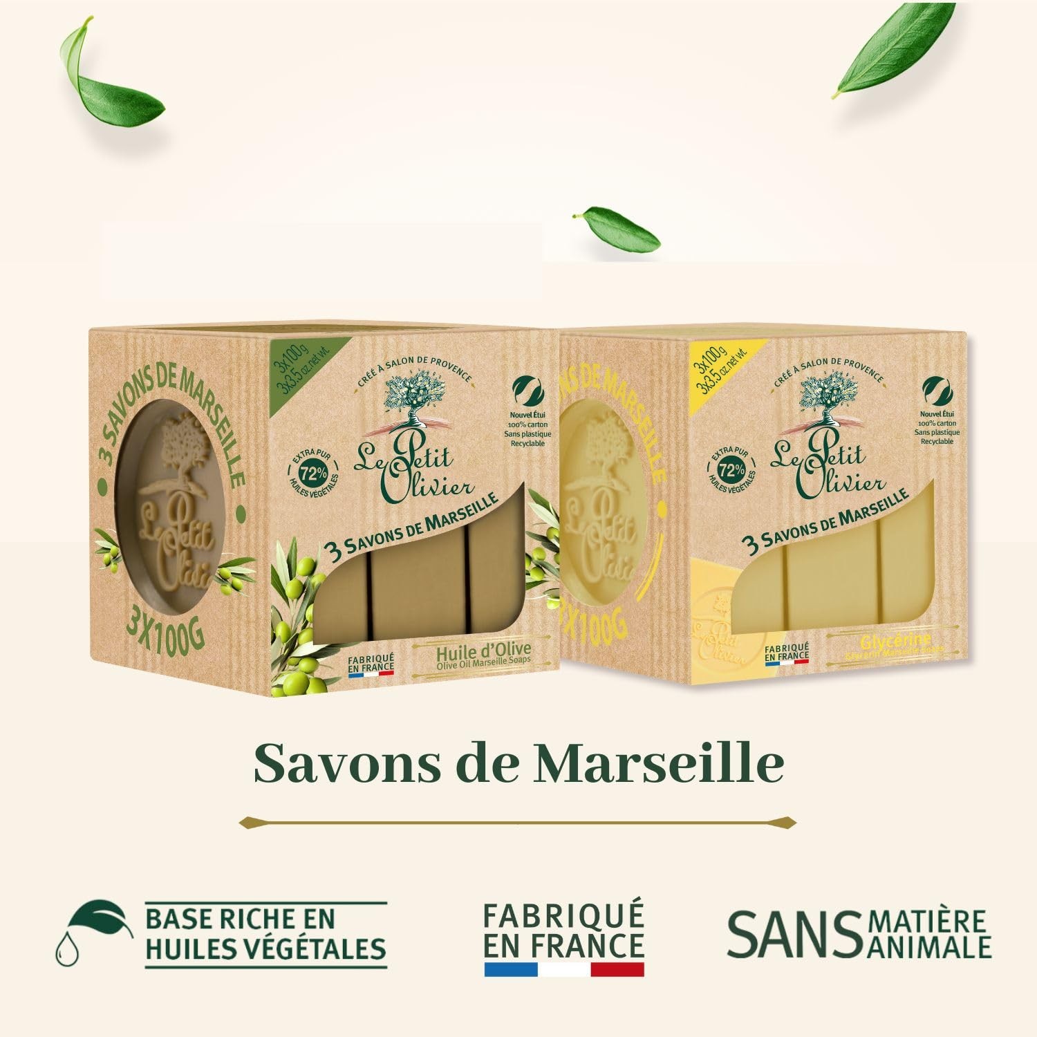 Olive Oil Marseille Soaps, 3 x 3.5 oz – Enriched with Olive Oil and Natural E…