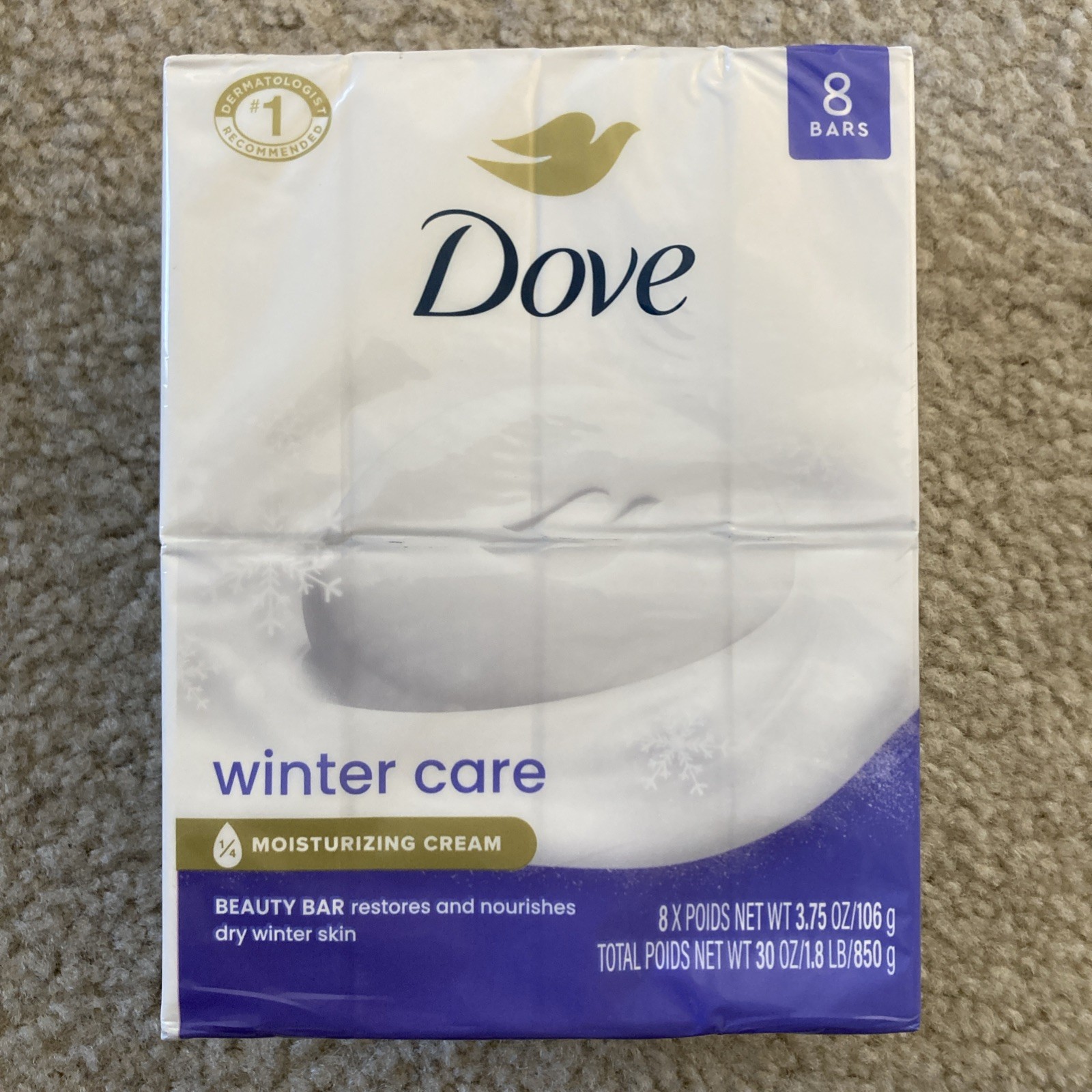 Dove Winter Care Moisturizing Cream Beauty Bar 8 x 3.75 oz NOS Discontinued!