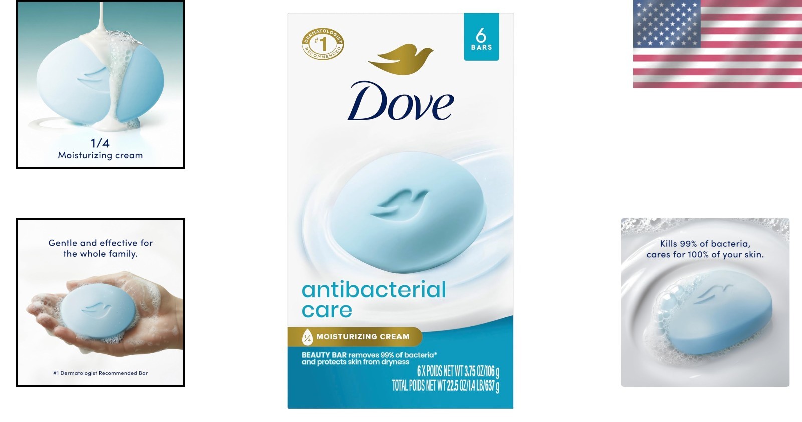 Moisturizing Antibacterial Beauty Bar Soap – 6 Count, 3.75 oz for All Skin Types