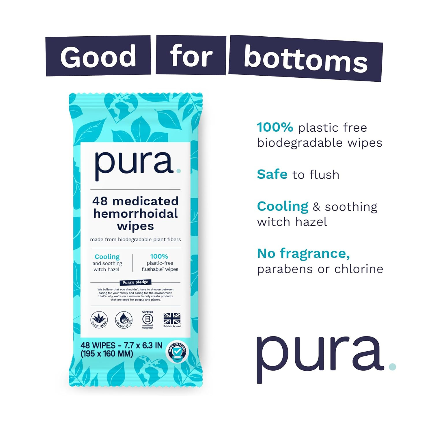 XL Flushable Hemorrhoid Wipes, 2 Packs of 48 (96 Wipes), Extra Large Medicated W