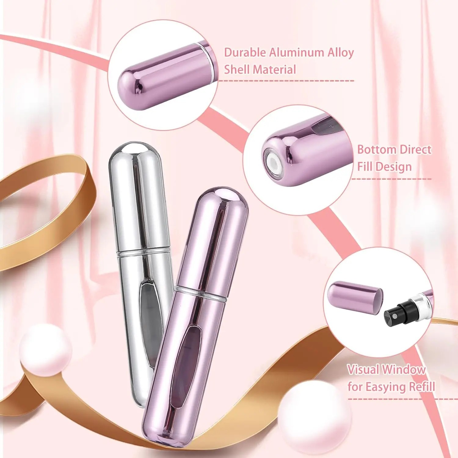 5 Pcs Refillable Travel Portable Perfume Atomizer Bottle Spray Pump Case 5/8 ML