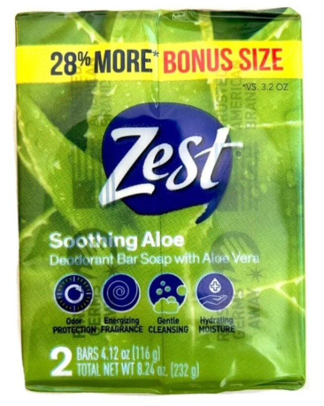 🐌 ZEST (2-BARS) 4.12 Oz. (116g) Bars ●SOOTHING ALOE● Deodorant Soap🫧.