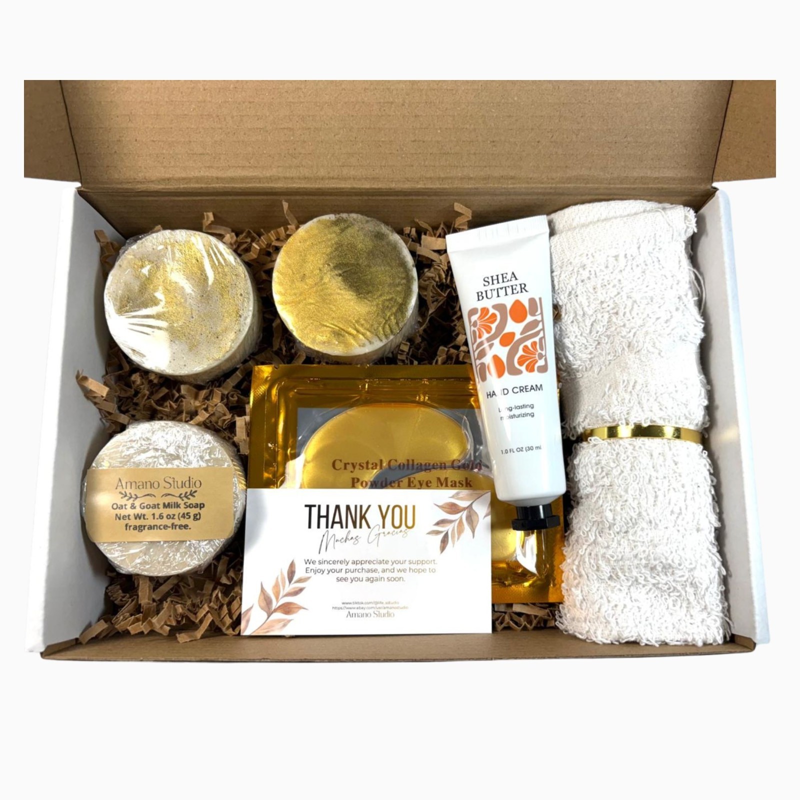 Handmade Oatmeal Goat Milk Vitamine E Soap Bundle 3pc Hand Cream Eye Mask gift