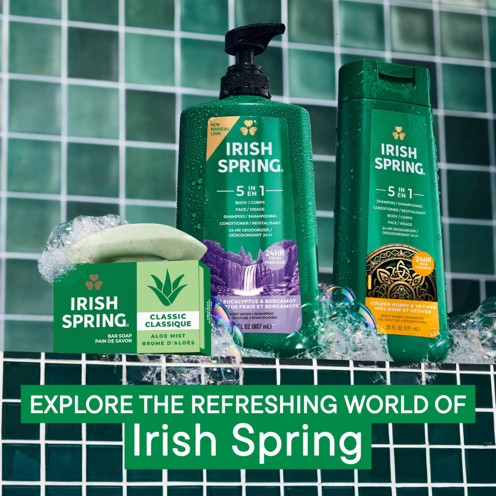 Irish Spring Aloe Mist Deodorant Men’s Bar Soap 3.7oz, Bulk Pack 48 Bars Total