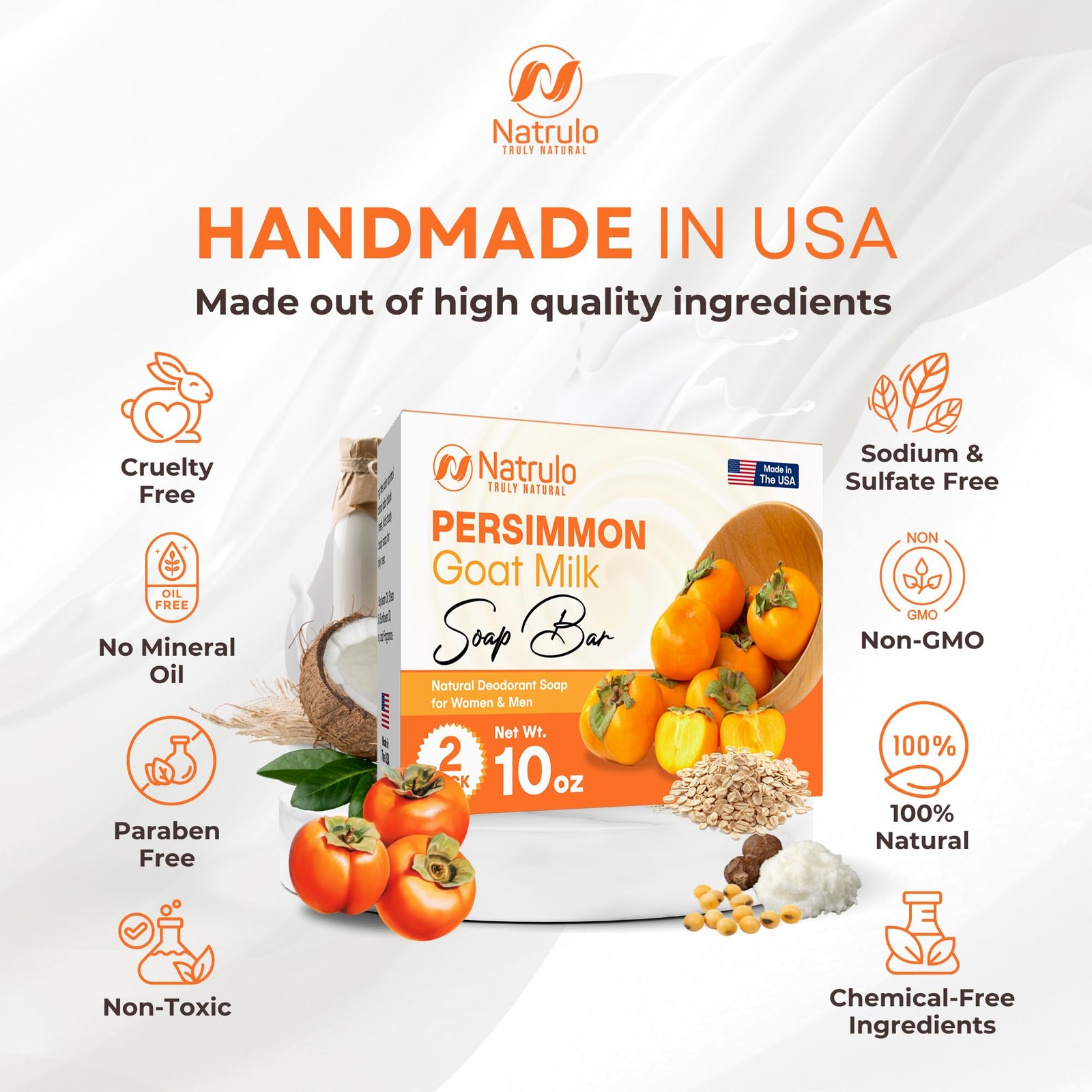 Persimmon Soap Bar for Body Odor Control – Purifying 5 Ounce (Pack of 2)