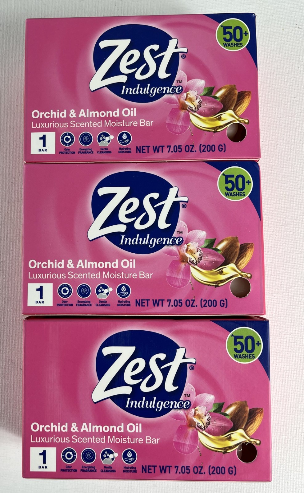 Zest Indulgence Orchid & Almond Oil Bar Soap 7.05oz Moisture Bars Lot of 3
