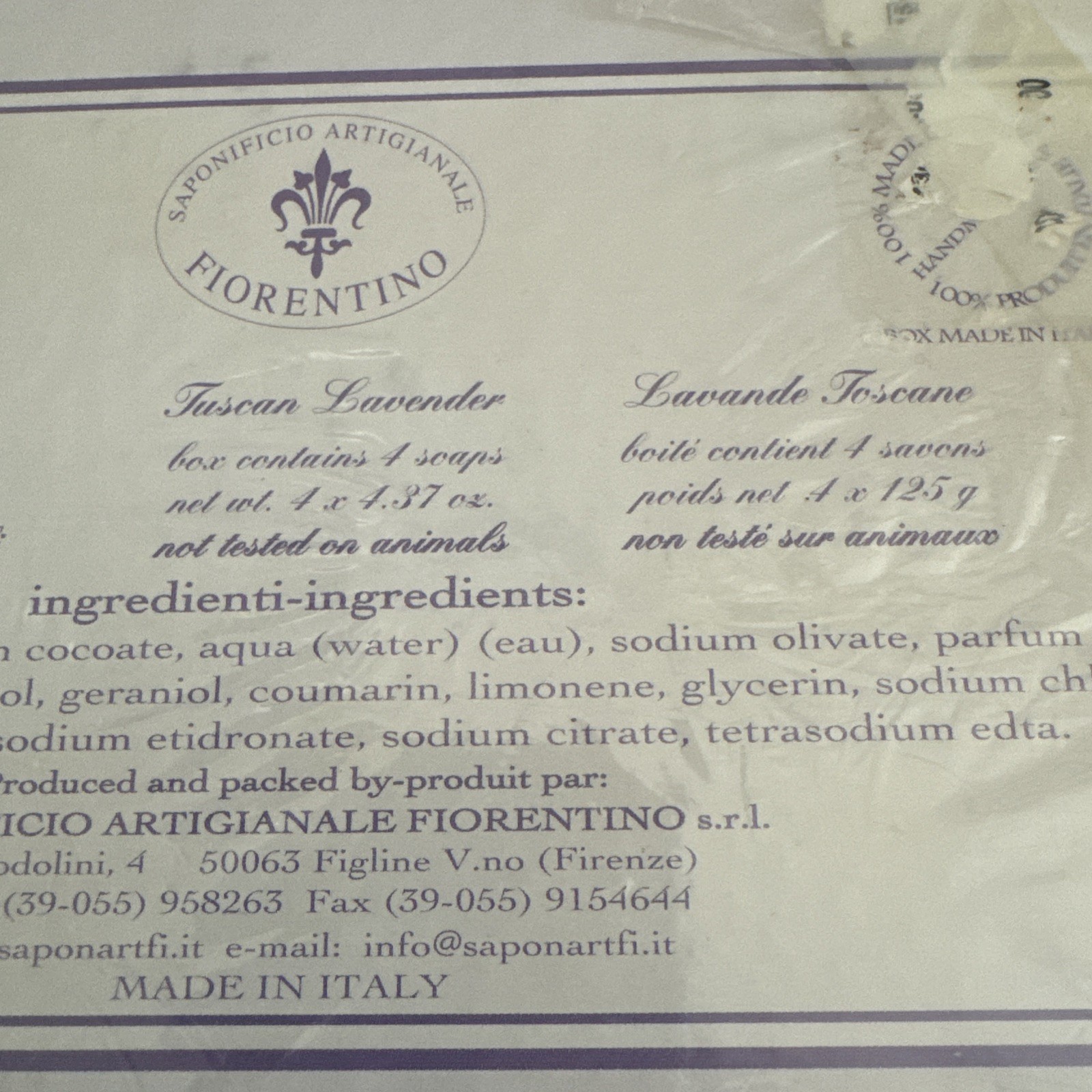 Saponificio Artigianale Fiorentino Tuscan Lavender Scented 4 Soaps Made In Italy