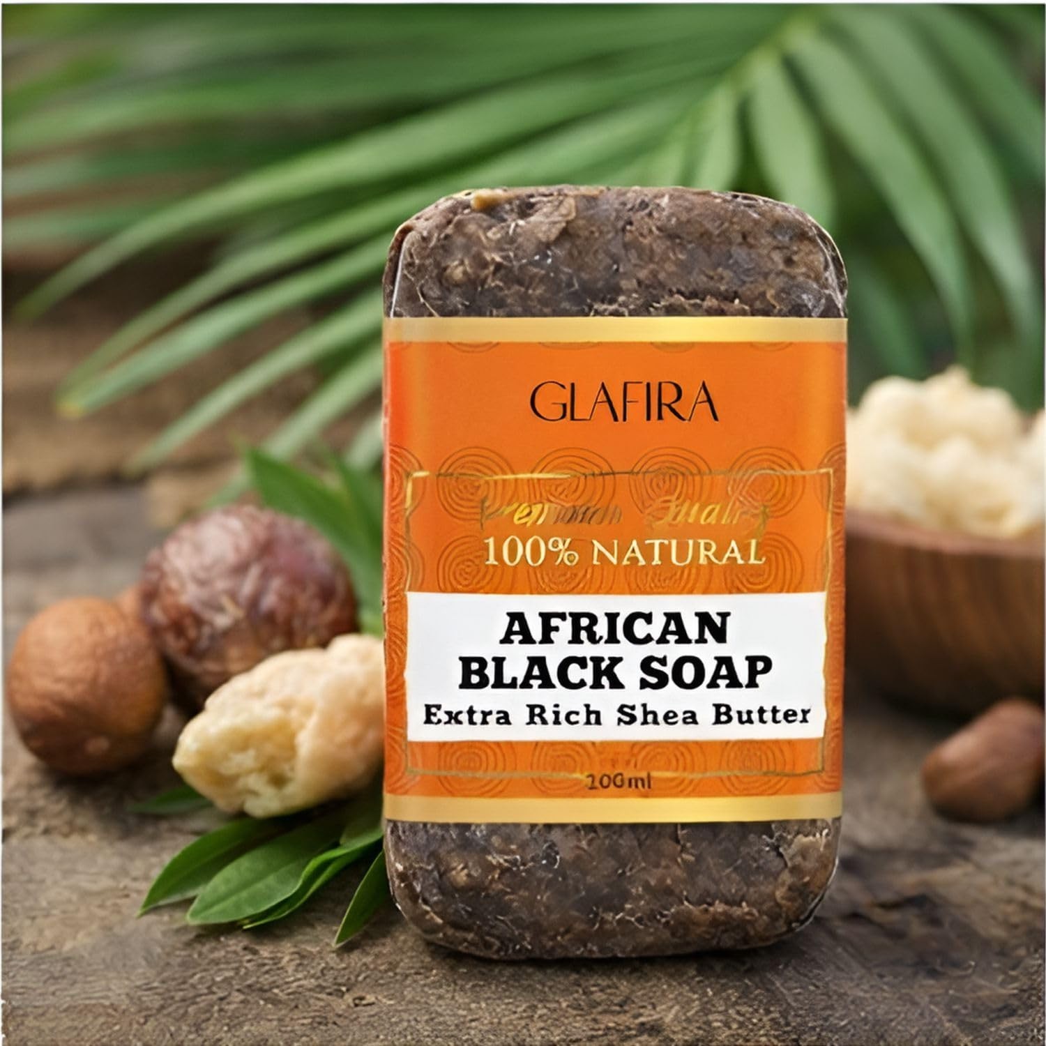 GLAFIRA African Black Soap with Extra Rich Shea Butter, 100% Natural,100ml