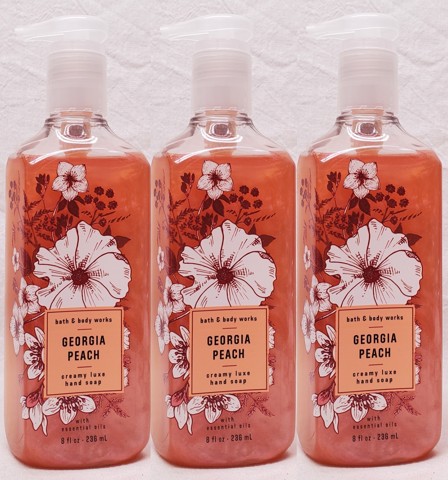 3 Bath & Body Works GEORGIA PEACH Gentle Cleansing Gel Hand Soap
