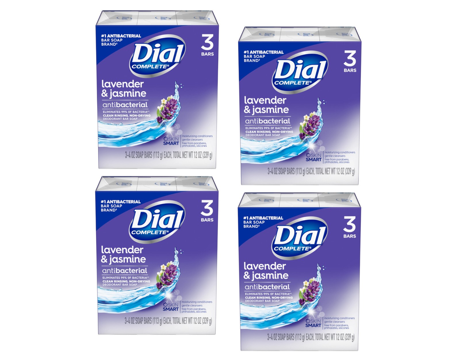 Dial Lavender & Jasmine Antibacterial 4oz. Bar Soap, 3 Count – Pack of 4