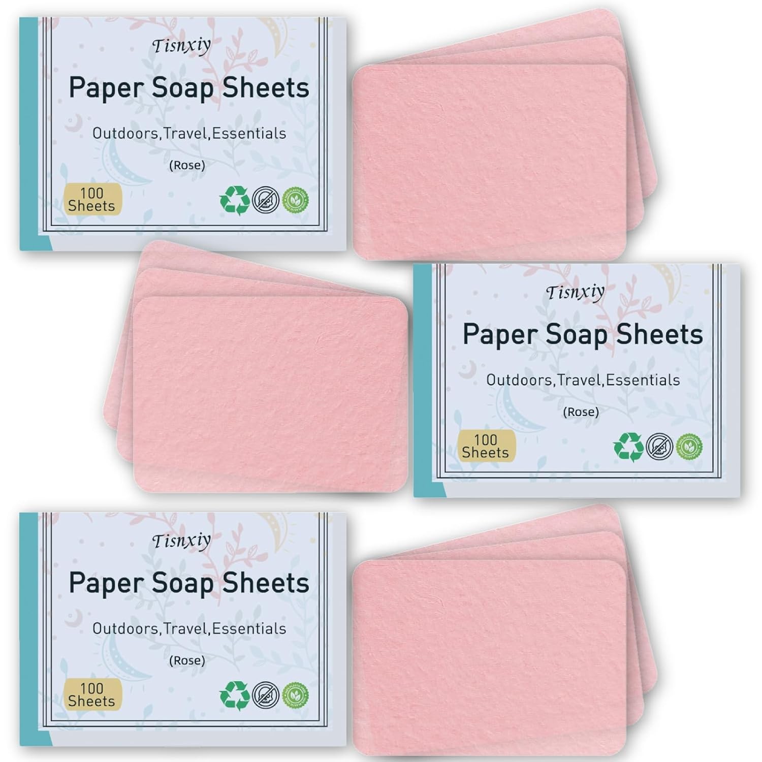 “300 Sheets Paper Soap Sheets Portable Travel Hand Soap for Camping Hiking Ros