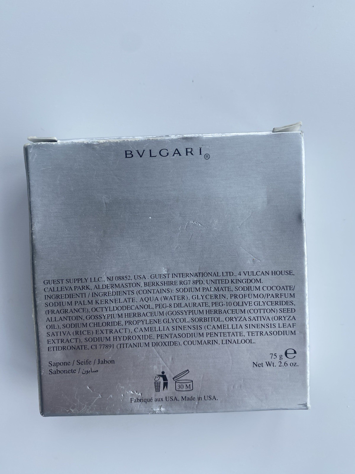 Bvlgari Eau Parfumee Au The Blanc Soap 2.6 oz 75 gms NIB BVLGARI Scented Luxury
