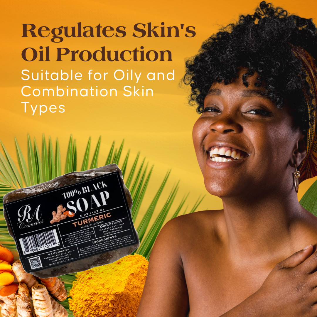 RA Cosmetics 100% Pure Raw African Black Soap With Turmeric Oil – 1lb